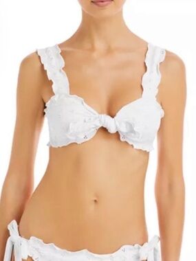 Frankies Bikinis White Eyelet Ruffle Bikini Top